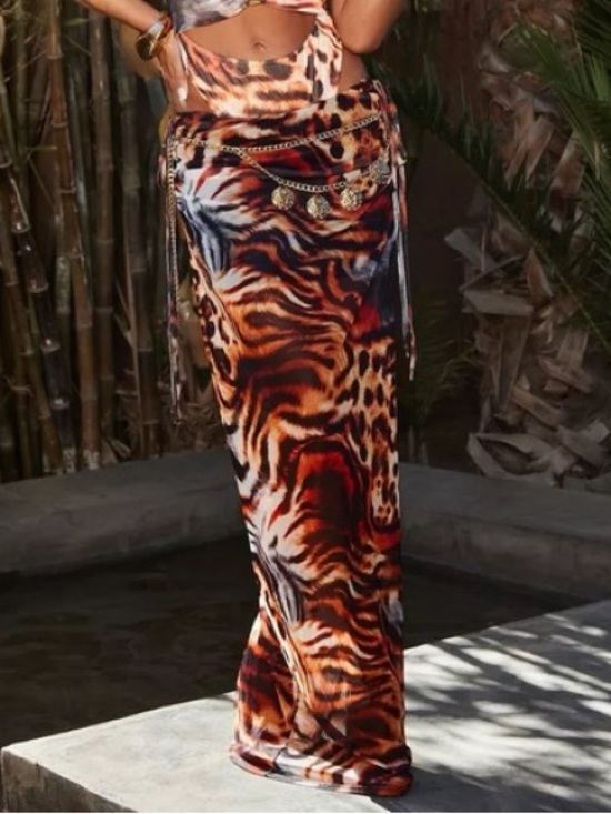 Boohoo Dresses & Skirts - Boohoo Tiger Print Mesh Maxi Skirt Size 6 Y2K‎ Sheer